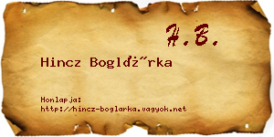 Hincz Boglárka névjegykártya